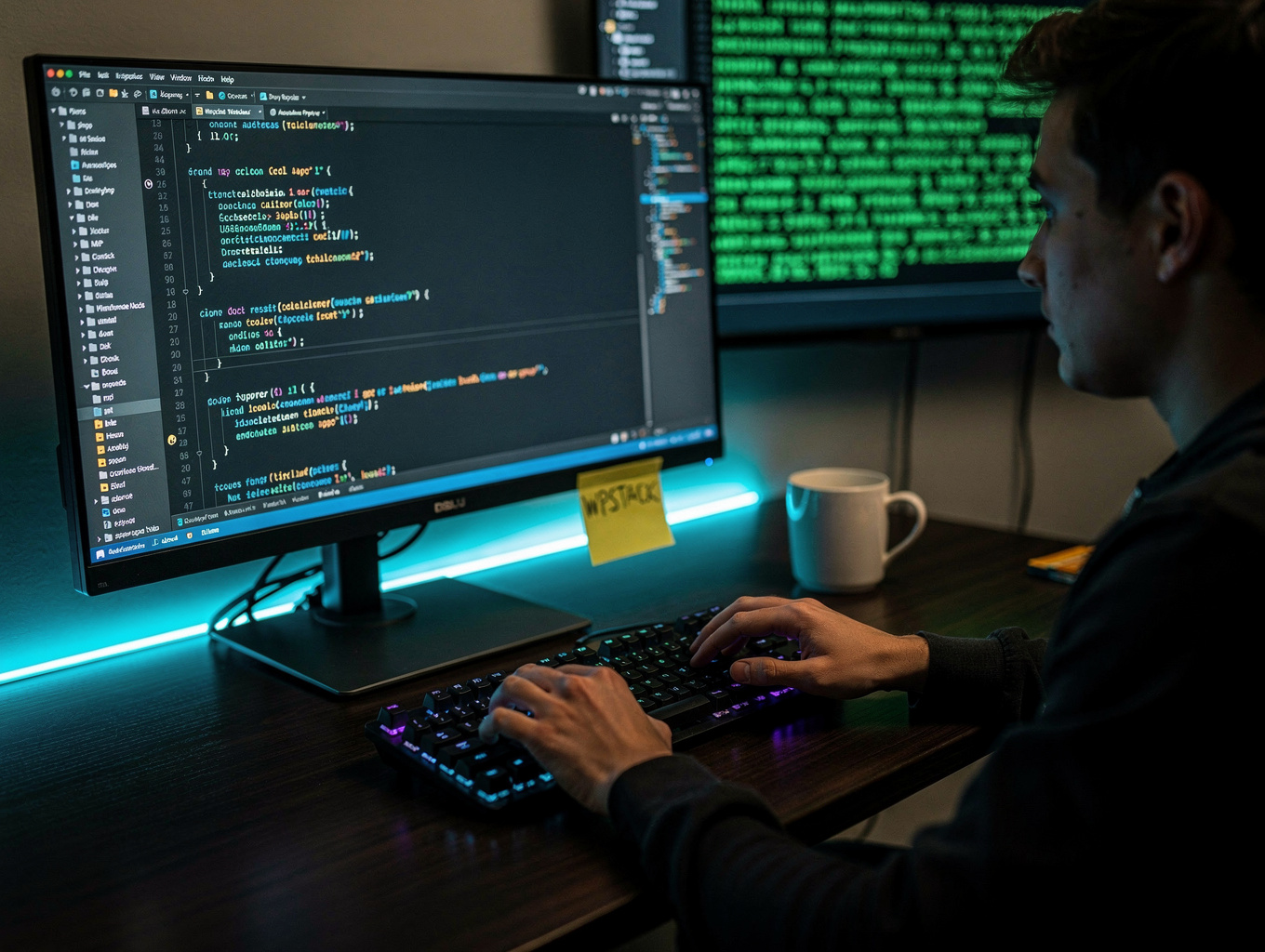 Flemish developer performing website maintenance at workstation