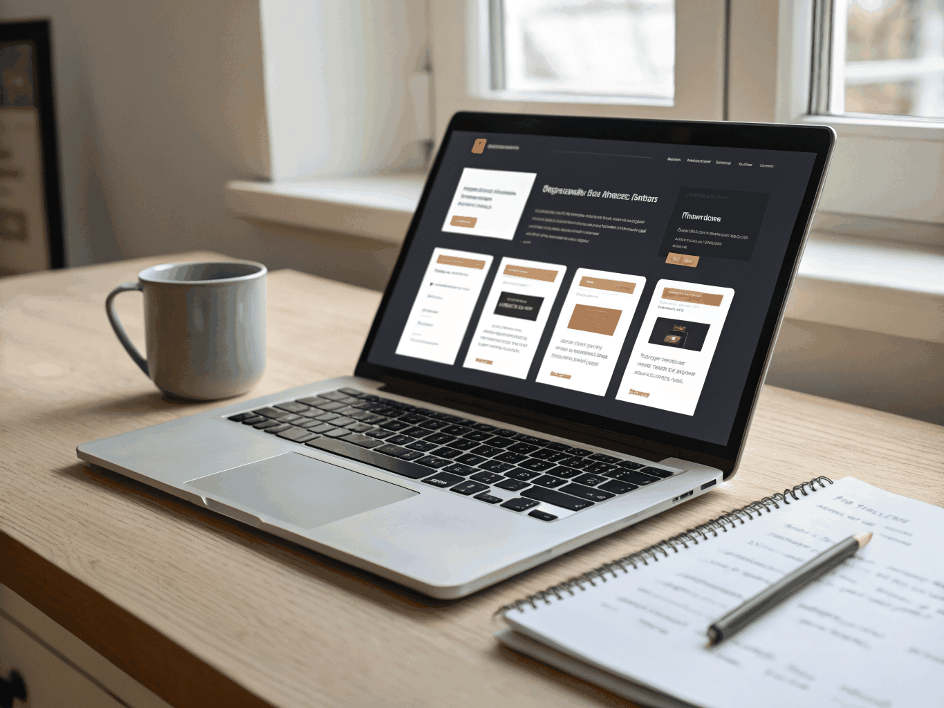 Modern laptop met professioneel webdesign project op het scherm