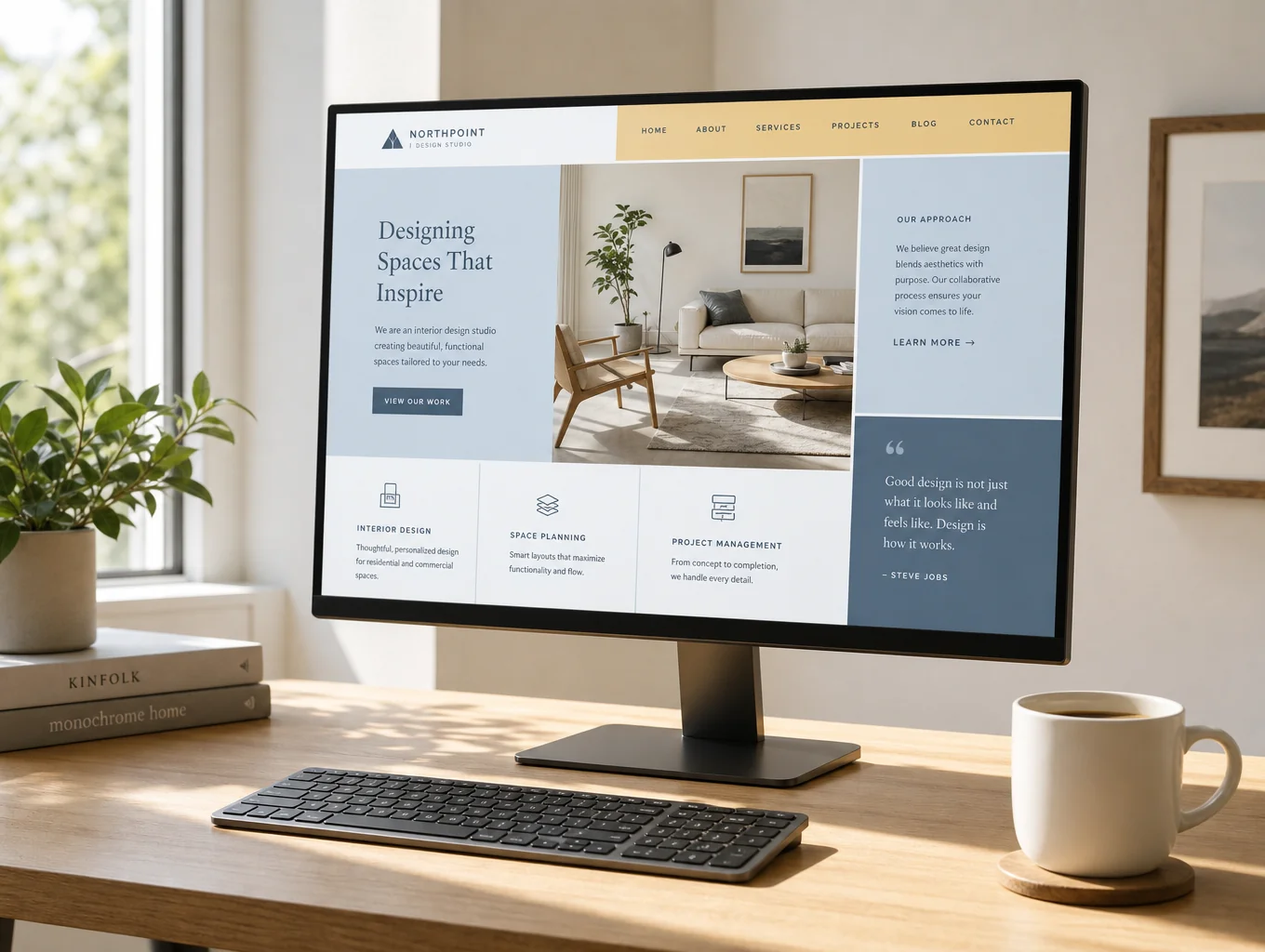 Moderne website layout op computerscherm